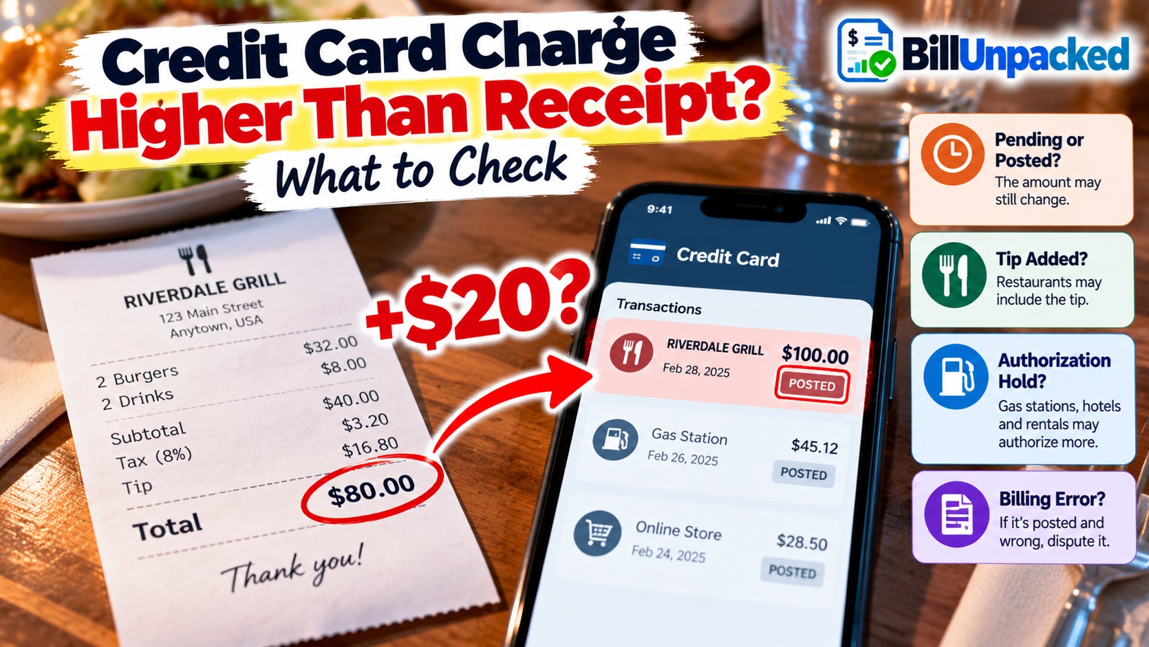 Credit Card Charge Higher Than Receipt? What to Check